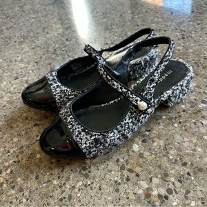 madden girl tweed preppy sling back mary jane pearl block heel patent leather 9